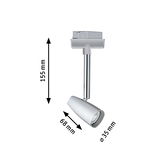 Zilverkleurige metalen LED-spot van 155 mm hoog en 35 mm diameter voor railsystemen