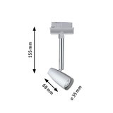 Silberner LED-Strahler aus Metall mit 155 mm Höhe und 35 mm Durchmesser für Schienensysteme
