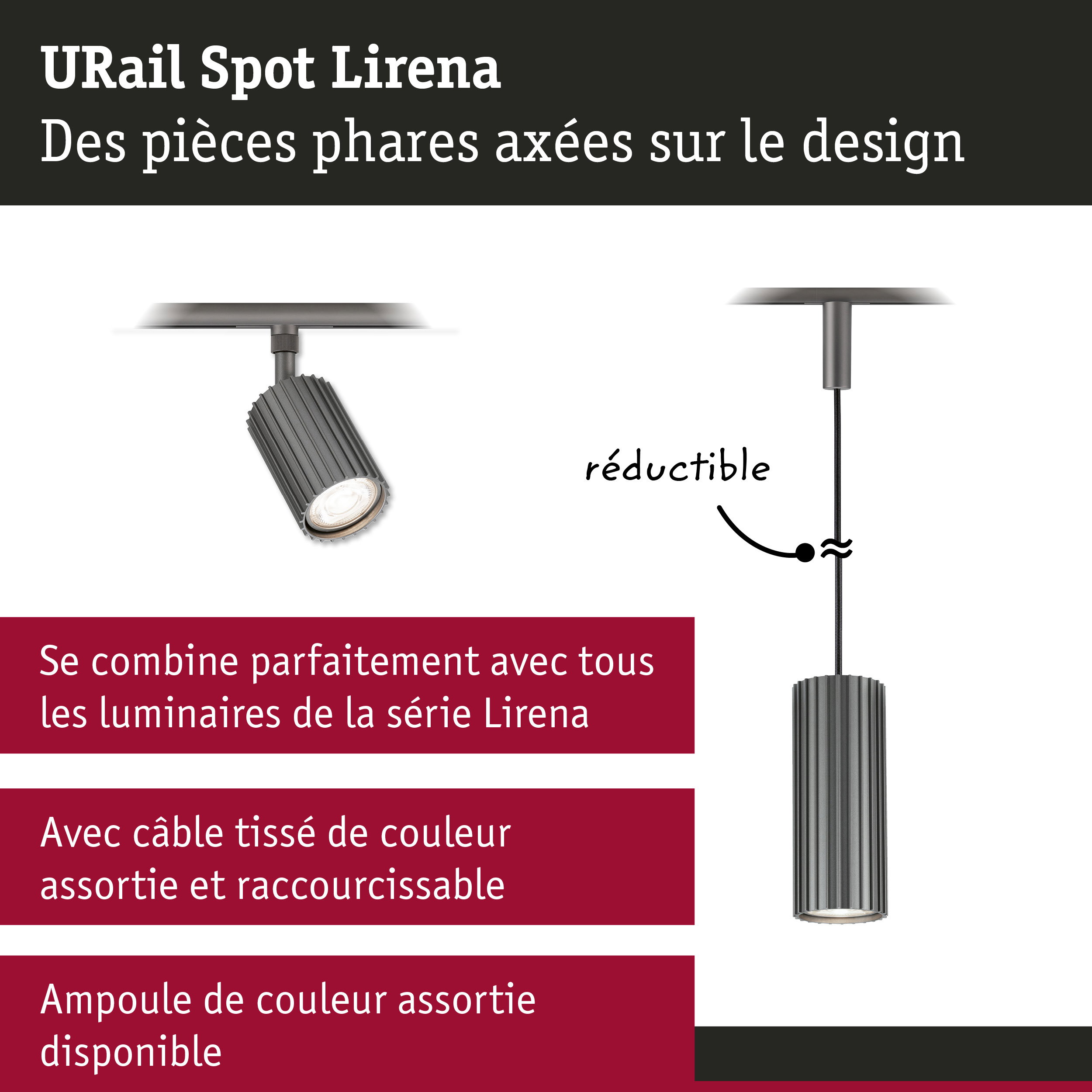 URail Spot sur rail Lirena GU10 max. 10W 230V Titanium
