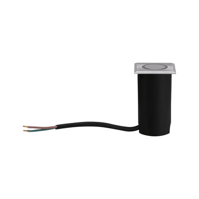 Small square stainless steel LED recessed spotlight with black cable for indoor lighting