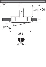 Technische Zeichnung eines Einbaustrahler mit 84 mm Durchmesser und 50° Neigung, Maße in mm