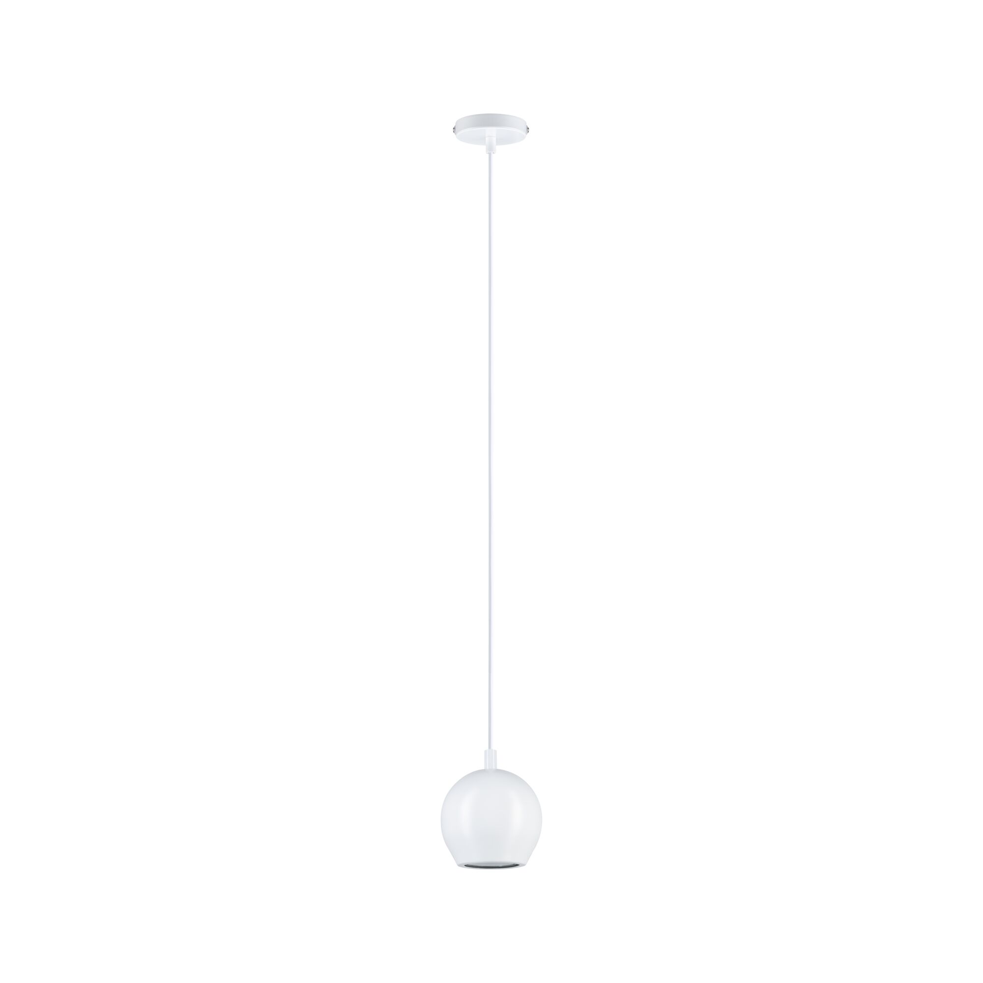 Weiße Pendelleuchte mit kugelförmigem Glas und langem Kabel für moderne Innenbeleuchtung