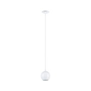 Weiße Pendelleuchte mit kugelförmigem Glas und langem Kabel für moderne Innenbeleuchtung