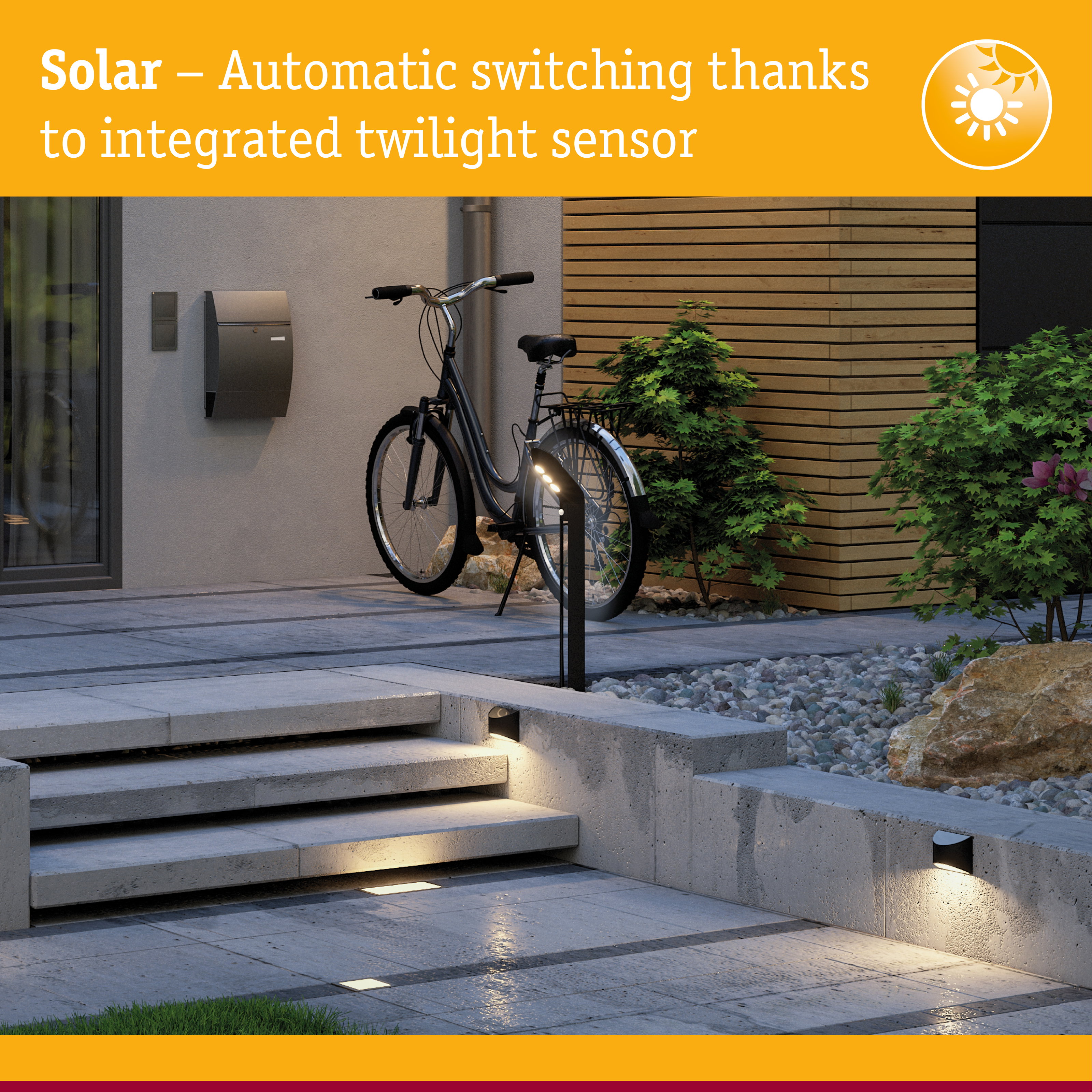 Modern outdoor lighting with integrated twilight sensor and solar power for energy-efficient garden illumination