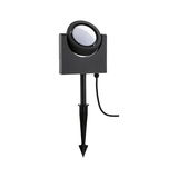 Black LED garden spotlight with plastic ground spike for outdoor lighting and accent illumination