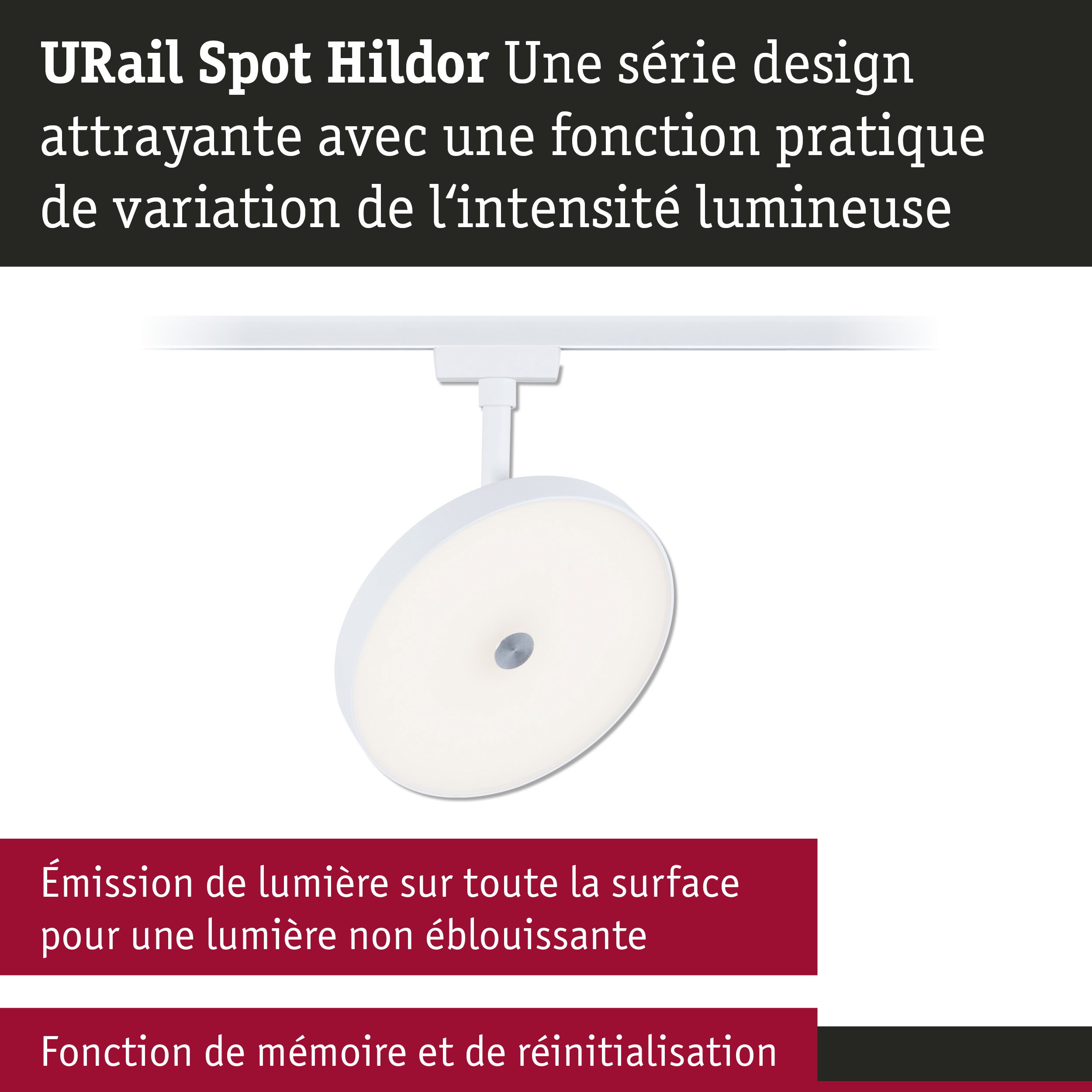 Spot URail Hildor blanc avec LED et variation d'intensité pour un éclairage sans éblouissement