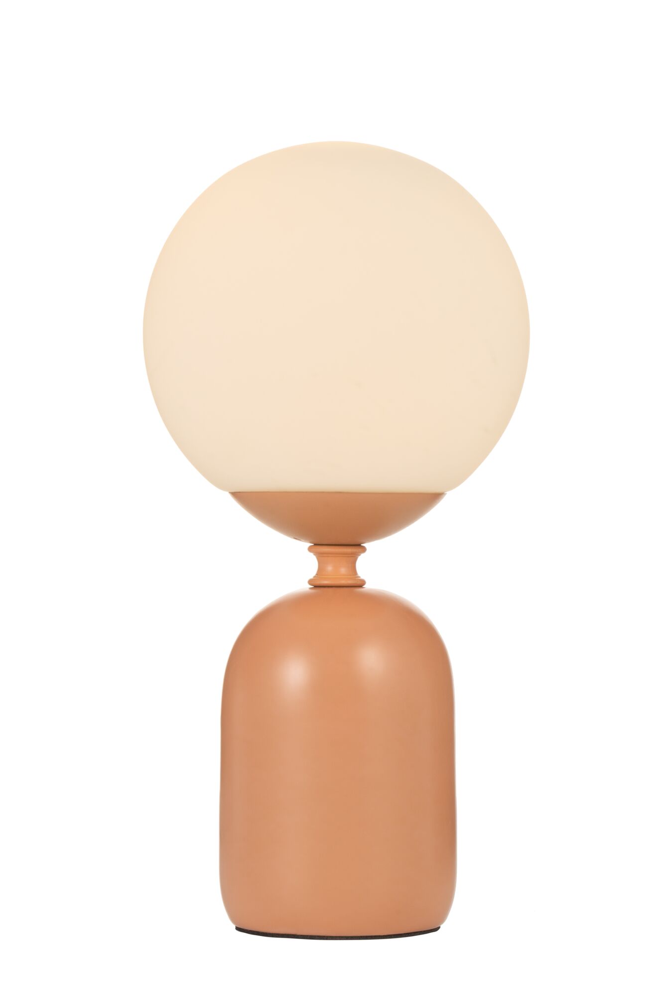 Lampe de table moderne avec abat-jour en verre dépoli rond et base en métal terracotta mate pour intérieur