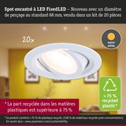 Spot encastré LED blanc avec lumière blanc chaud et plus de 75 % de plastique recyclé pour un éclairage durable