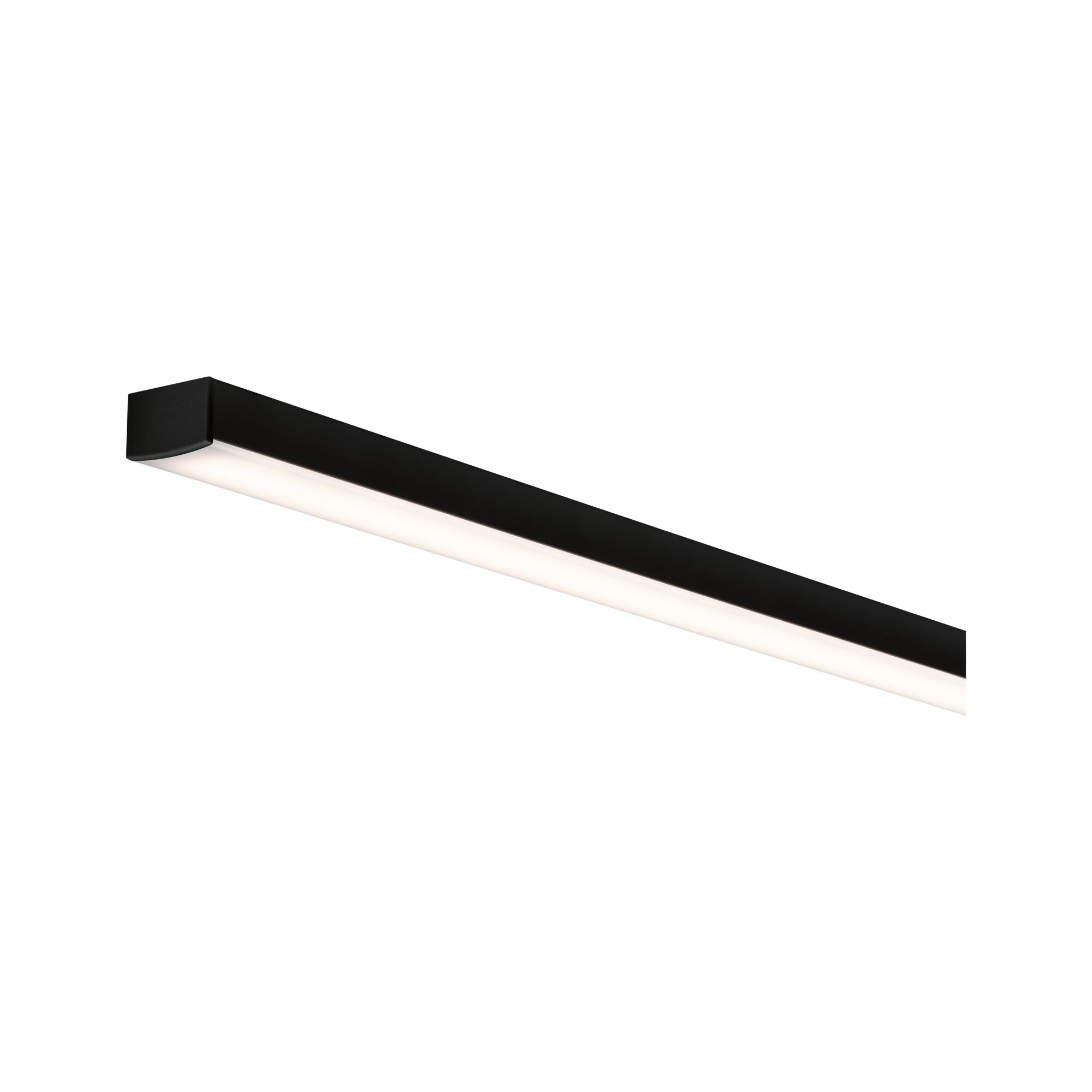 Slim black LED light with white plastic diffuser for modern indoor lighting solutions