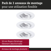 Pack de 3 anneaux de montage pivotants blancs en plastique pour une installation d'éclairage flexible