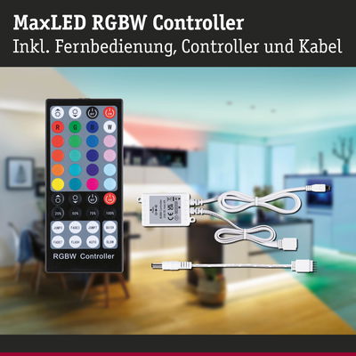 MaxLED RGBW Controller mit Fernbedienung und Kabel in Weiß für LED Lichtsteuerung im Wohnbereich