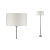 Staande lamp met witte stoffen kap en geborstelde metalen voet voor moderne woonkamerverlichting
