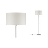 Staande lamp met witte stoffen kap en geborstelde metalen voet voor moderne woonkamerverlichting