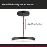 Suspension LED ronde noire avec câble tissé réglable en hauteur pour éclairage intérieur moderne