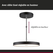 Suspension LED ronde noire avec câble tissé réglable en hauteur pour éclairage intérieur moderne
