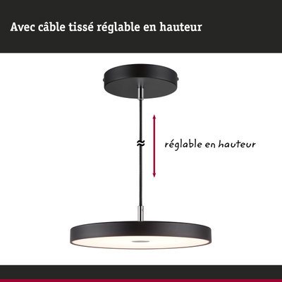 Suspension LED ronde noire avec câble tissé réglable en hauteur pour éclairage intérieur moderne