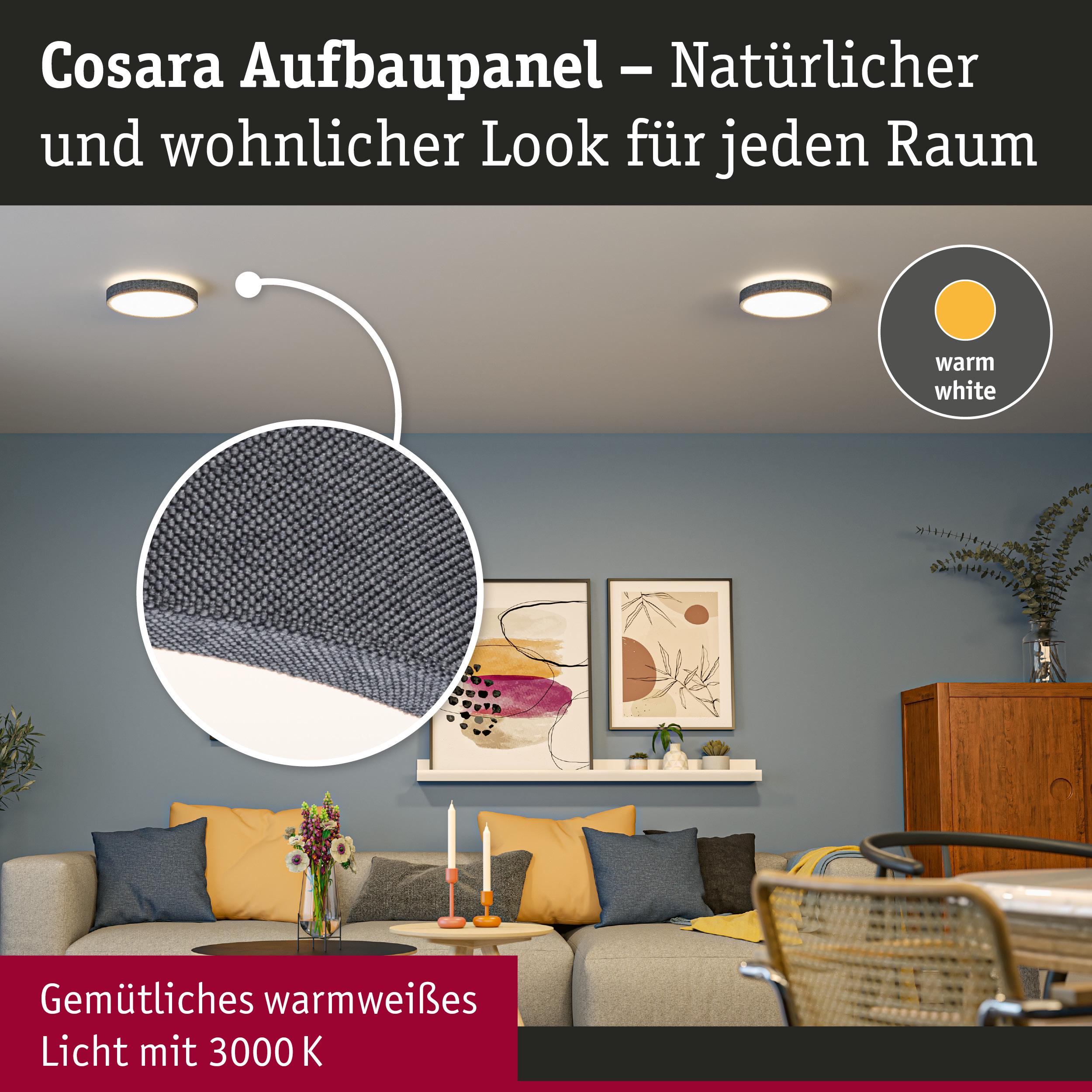 Cosara Aufbaupanel mit grauem Stoffrand und warmweißem Licht für gemütliche Wohnräume