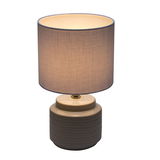 Lampe de table avec abat-jour en tissu gris et base en céramique crème à motif, éclairage d'intérieur