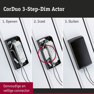 CorDuo 3-staps dimmer Actor met zwarte behuizing en eenvoudige, veilige connector installatie