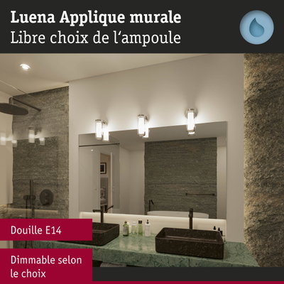 Applique murale Luena moderne en métal chromé et verre, dimmable, idéale pour salle de bain