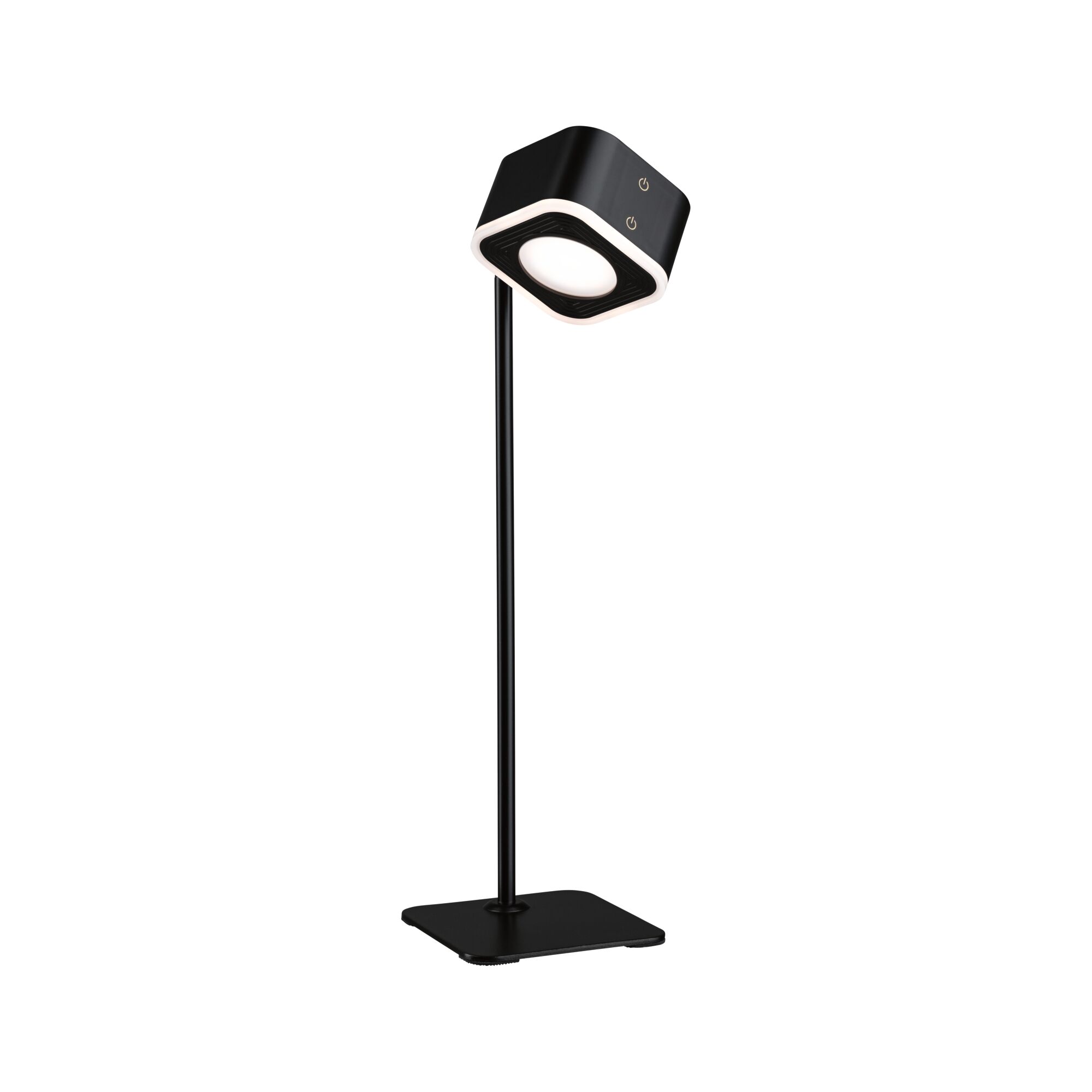 Modern black LED floor lamp with square light head and touch switch for living spaces