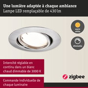 Spot rond en aluminium brossé avec lampe LED dimmable blanc chaud et commande Zigbee pour éclairage intelligent