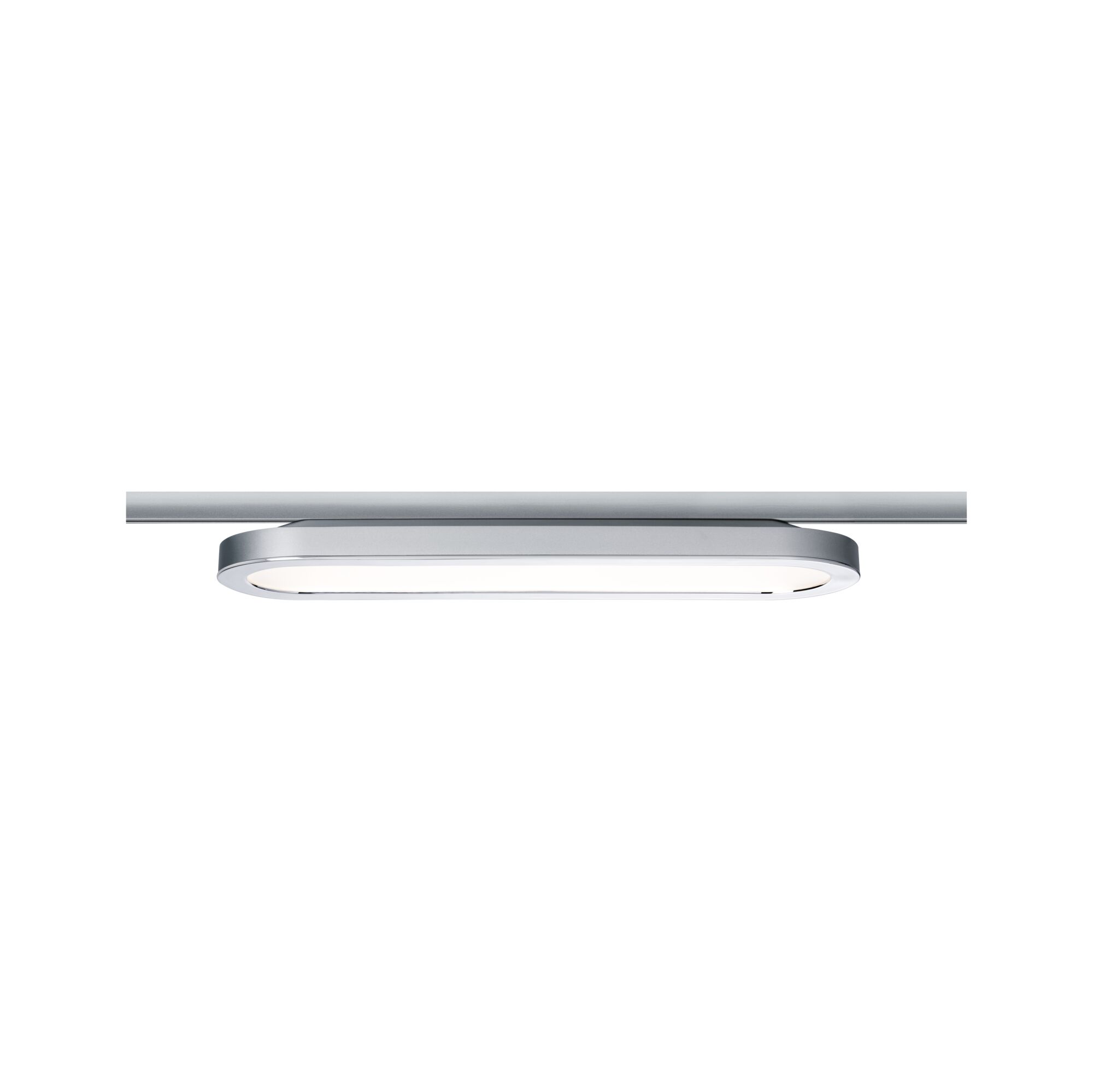 Slanke LED-plafondlamp van zilverkleurig aluminium met witte diffuser voor moderne verlichting