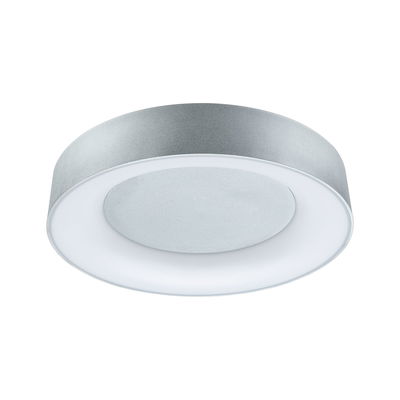 Plafonnier rond en métal argenté avec diffuseur blanc pour éclairage moderne