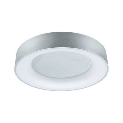 Round ceiling light in silver metal with white diffuser for modern room lighting