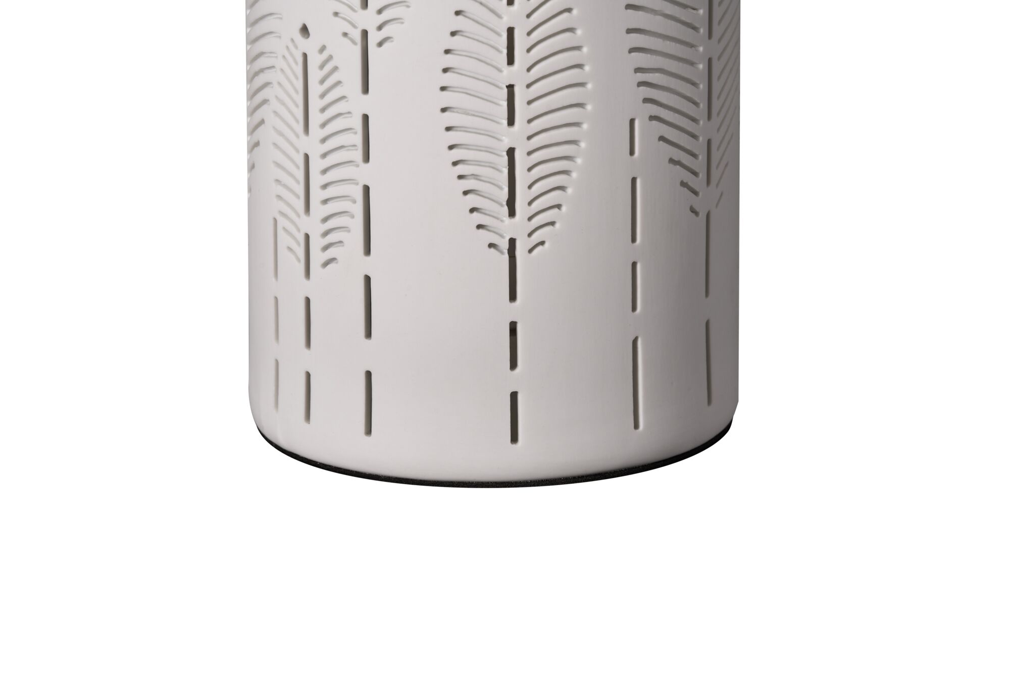 White ceramic lampshade with delicate vertical cut-out patterns for decorative LED lighting