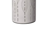 White ceramic lampshade with delicate vertical cut-out patterns for decorative LED lighting