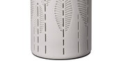 White ceramic lampshade with delicate vertical cut-out patterns for decorative LED lighting