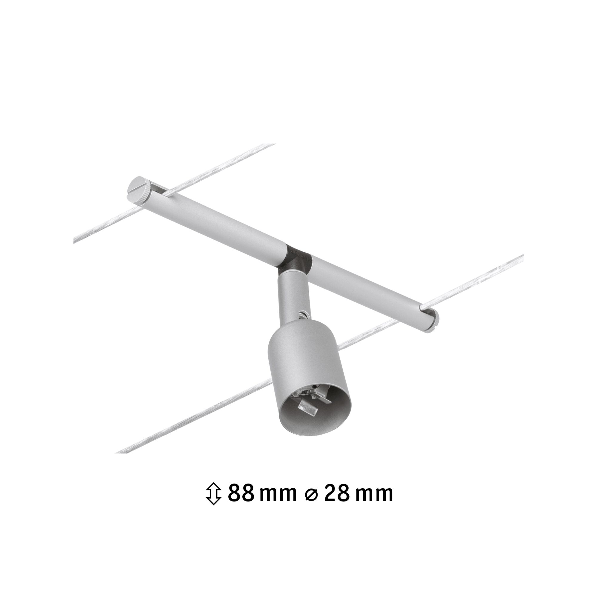 Silberner LED-Seilstrahler aus Metall mit 88 mm Höhe und 28 mm Durchmesser für moderne Beleuchtung