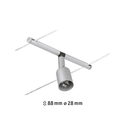 Silberner LED-Seilstrahler aus Metall mit 88 mm Höhe und 28 mm Durchmesser für moderne Beleuchtung