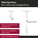 White URail Spot Runa spotlight with shorten cable pendant for flexible LED track lighting