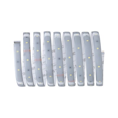 Flexible LED strip with white LEDs and adhesive backing for versatile lighting applications