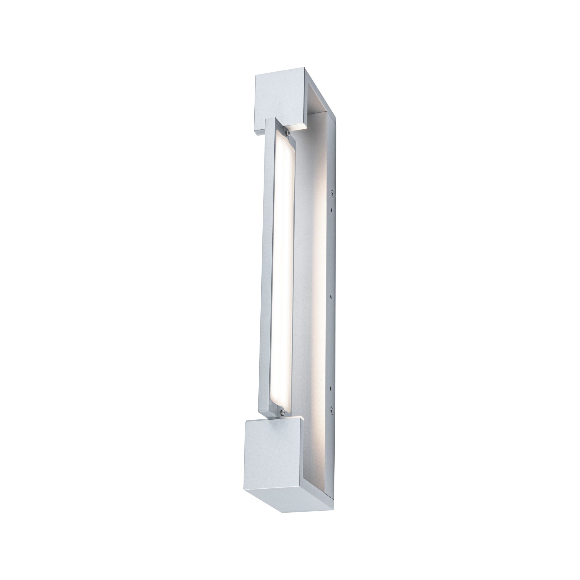 Moderner LED-Wandleuchter aus silbernem Aluminium mit rechteckigem Design und warmweißem Licht