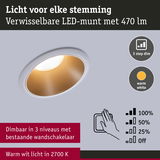 Witte LED-inbouwspot met warm wit licht 2700K en drie standen dimmen via bestaande wandschakelaar