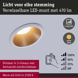 Witte LED-inbouwspot met warm wit licht 2700K en drie standen dimmen via bestaande wandschakelaar