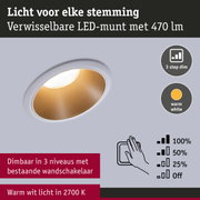 Witte LED-inbouwspot met warm wit licht 2700K en 3-traps dimfunctie voor woonverlichting