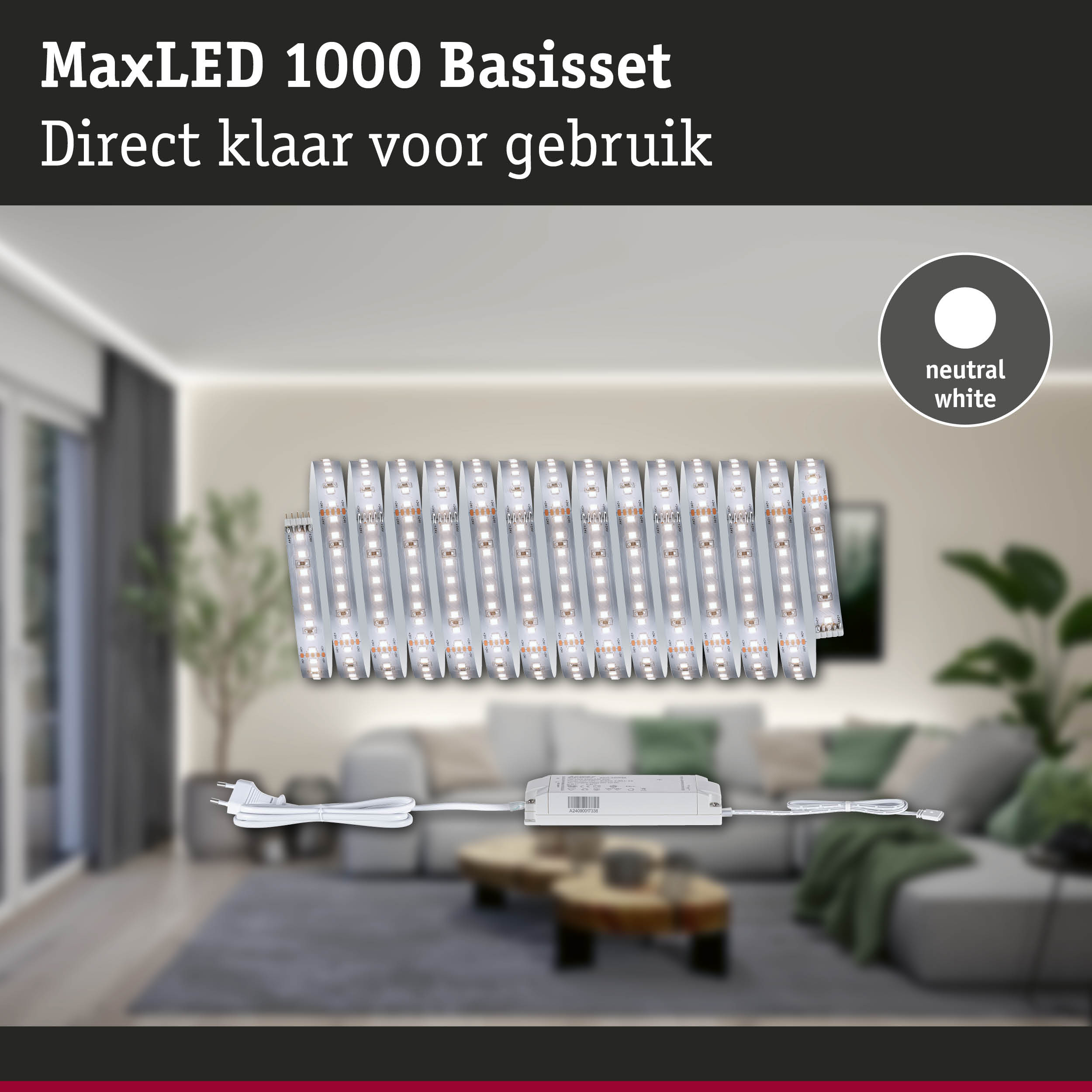 MaxLED 1000 basisset met neutraal witte LED-strips en voeding voor eenvoudige kamerverlichting