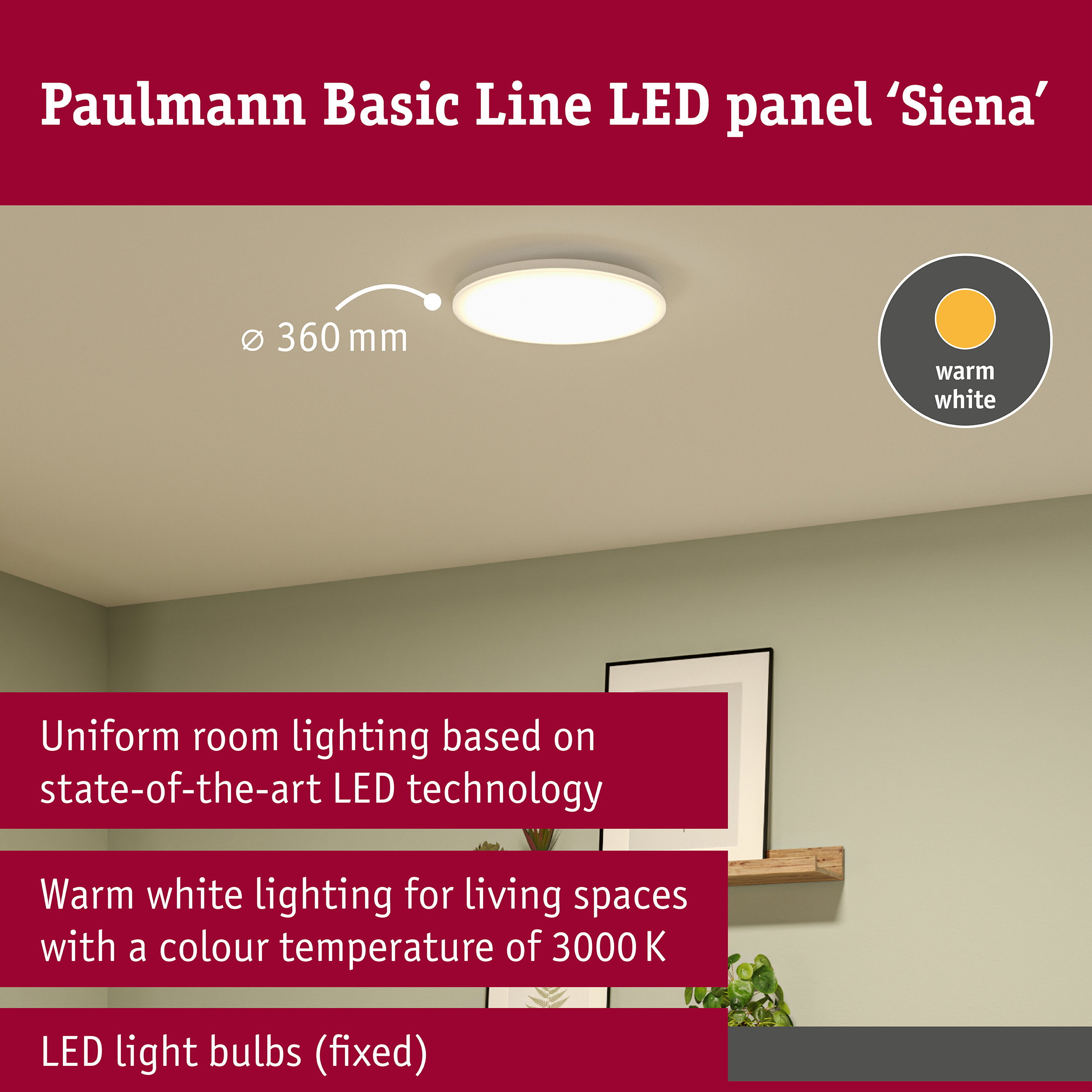 LED Ceiling light Siena 3000K 360mm 1700lm 230V 22W