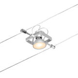 Spot LED argenté sur câble avec lumière blanc chaud et projecteur réglable pour éclairage intérieur