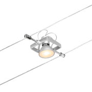 Silver LED cable spotlight with warm white light and adjustable lamp for modern interior lighting