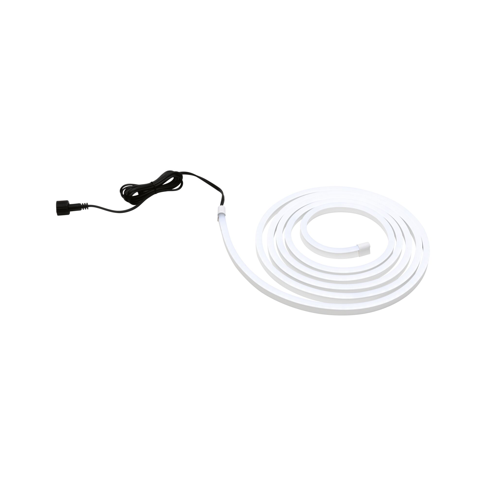 Flexibles weißes LED-Lichtband mit schwarzem Anschlusskabel für moderne Lichtakzente
