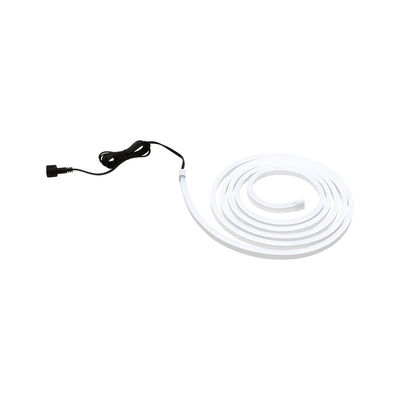 Flexibles weißes LED-Lichtband mit schwarzem Anschlusskabel für moderne Lichtakzente