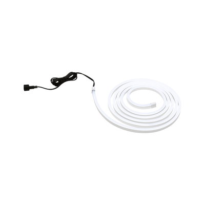 Flexible white LED strip light with black connector cable for modern lighting accents