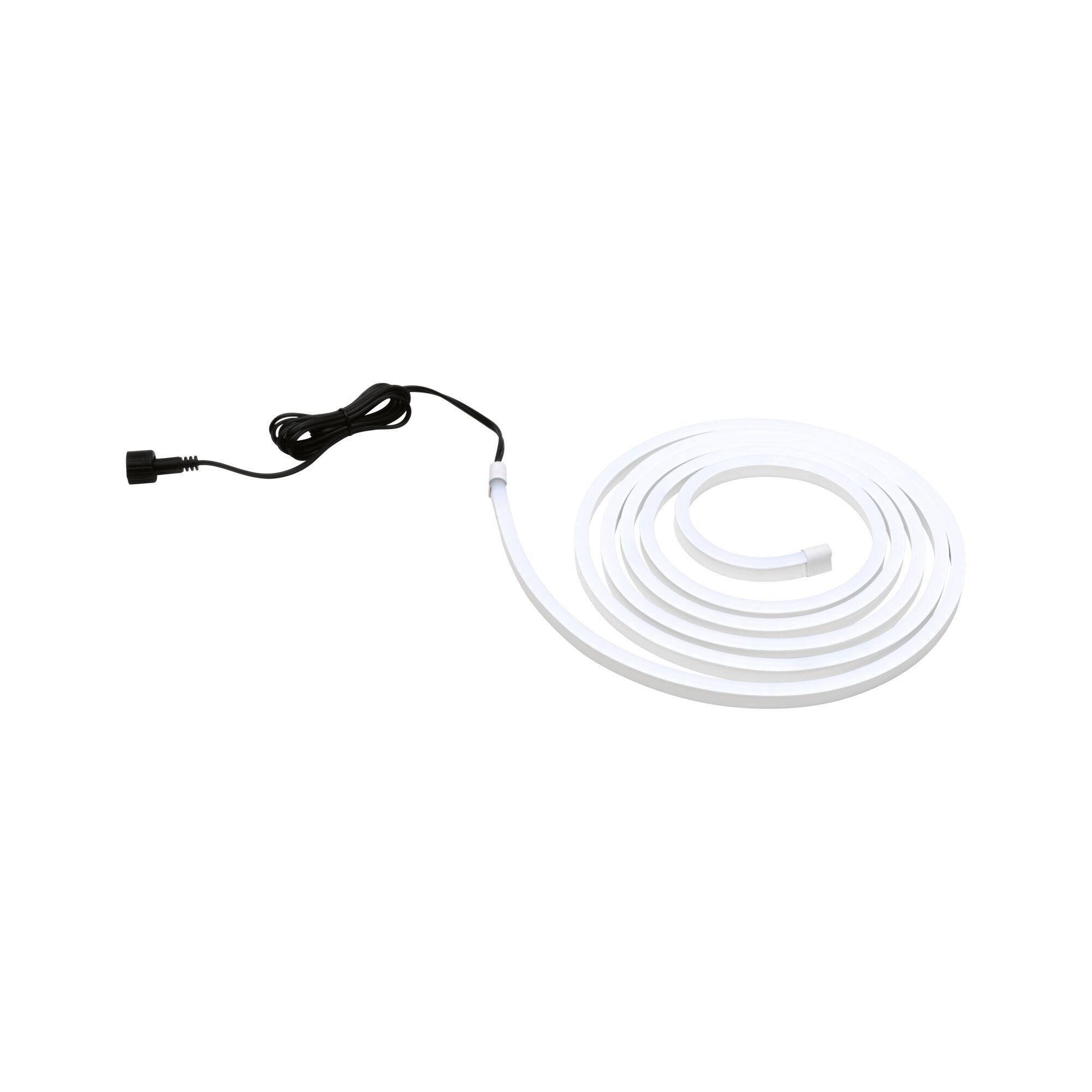 White flexible LED light strip with black cable for modern interior lighting solutions