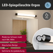 LED-Spiegelleuchte Orgon in mattem Schwarz mit satinierter Acrylabdeckung für Badezimmerbeleuchtung