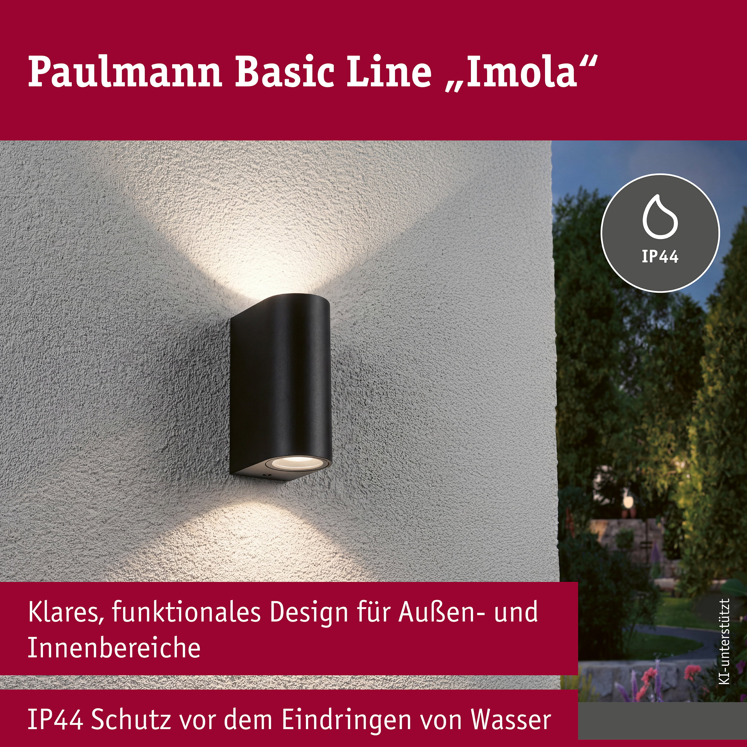 Wandleuchte Perugia IP44 GU10 230V max. 2x10W Schwarz matt